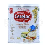 بسته بندی سرلاک چند غله چند میوه نستله در قوطی فلزی با طراحی جذاب، غذای کمکی برای کودکان بالای ۱۲ ماه
