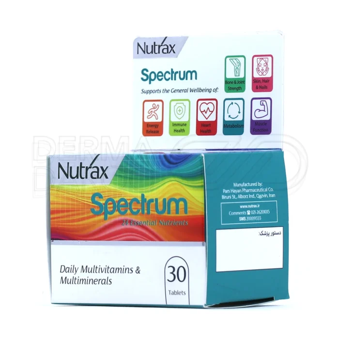 مکمل اسپکتروم نوتراکس با زینک و بیوتین، تقویت پوست، مو و ناخن، مناسب افراد بالای 11 سال بدون گلوتن و نگهدارنده