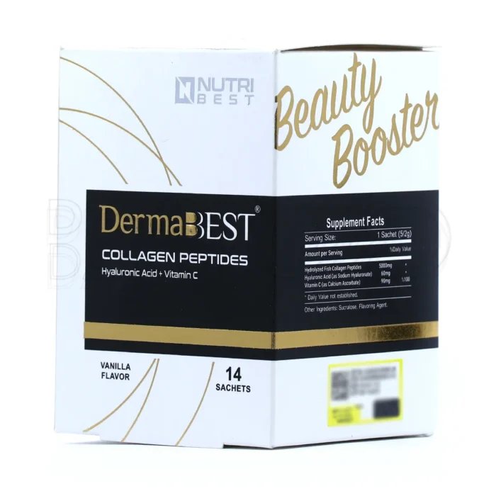 مکمل کلاژن درمابست نوتری بست حاوی ۶۰ میلی گرم هیالورونیک اسید، حفظ رطوبت پوست و جلوگیری از چین و چروک زودرس