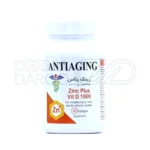 بسته بندی شیک سافت ژل زینک پلاس ویتامین دی آنتی ایجینگ 30 عددی در جعبه سفید با طراحی مدرن و حرفه ای، حاوی ژل های نرم برای مصرف آسان و نگهداری ایمن در جای خشک