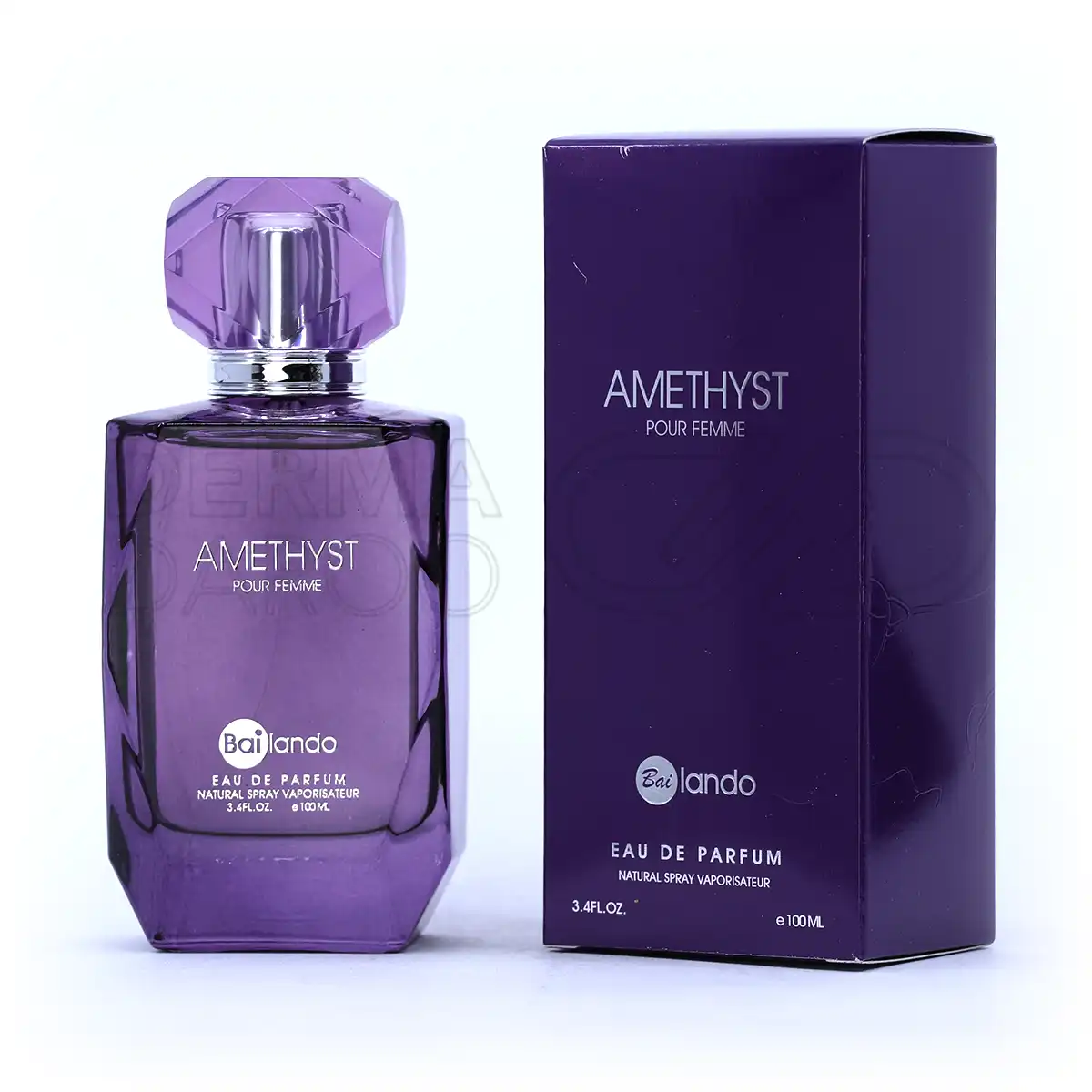 بطری شیک ادو پرفیوم زنانه بایلندو آمتیست با رایحه گلی و شیرین رز و وانیل، طراحی زیبا و مناسب برای تمام فصول