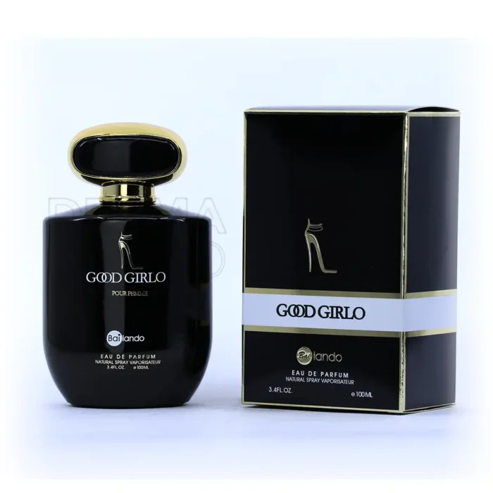 بطری شیک ادو پرفیوم گود گرلو بایلندو با طراحی ظریف، عطری گرم و شیرین با رایحه بادام و کاکائو، مناسب بانوان