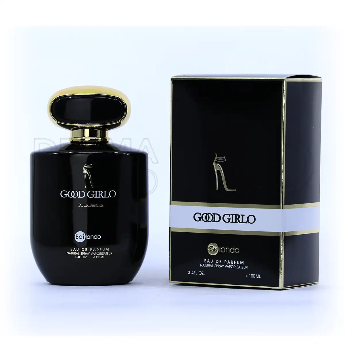 بطری شیک ادو پرفیوم گود گرلو بایلندو با طراحی ظریف، عطری گرم و شیرین با رایحه بادام و کاکائو، مناسب بانوان