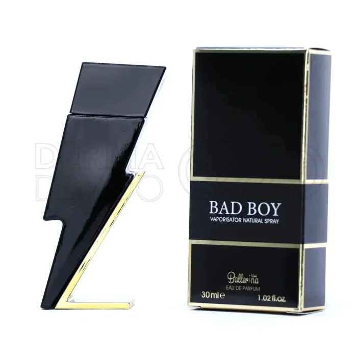 ballerina-bad-boy-men-perfume (1) بطری شیک ادو پرفیوم بد بوی بالرینا با طراحی مشکی براق، مناسب مردان جذاب، حاوی رایحه تند و شیرین فلفل و کاکائو
