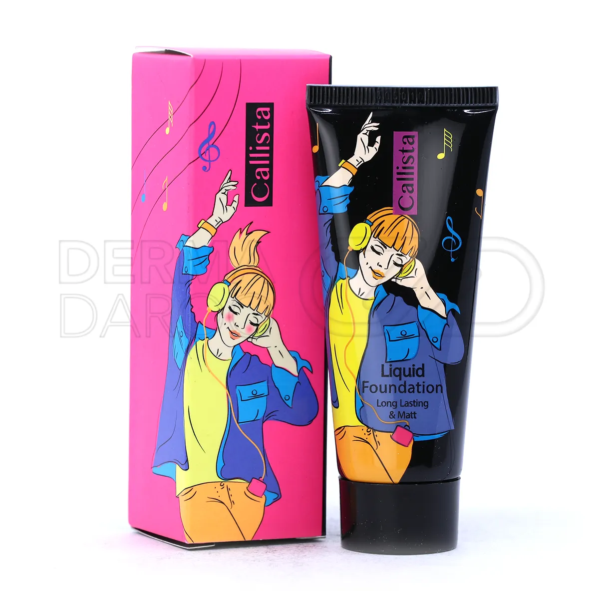 بسته بندی تیوپی کرم پودر لانگ لستینگ کالیستا با طراحی شیک و رنگ مات، مناسب پوست های مختلف با پوشش طبیعی و مرطوب کننده