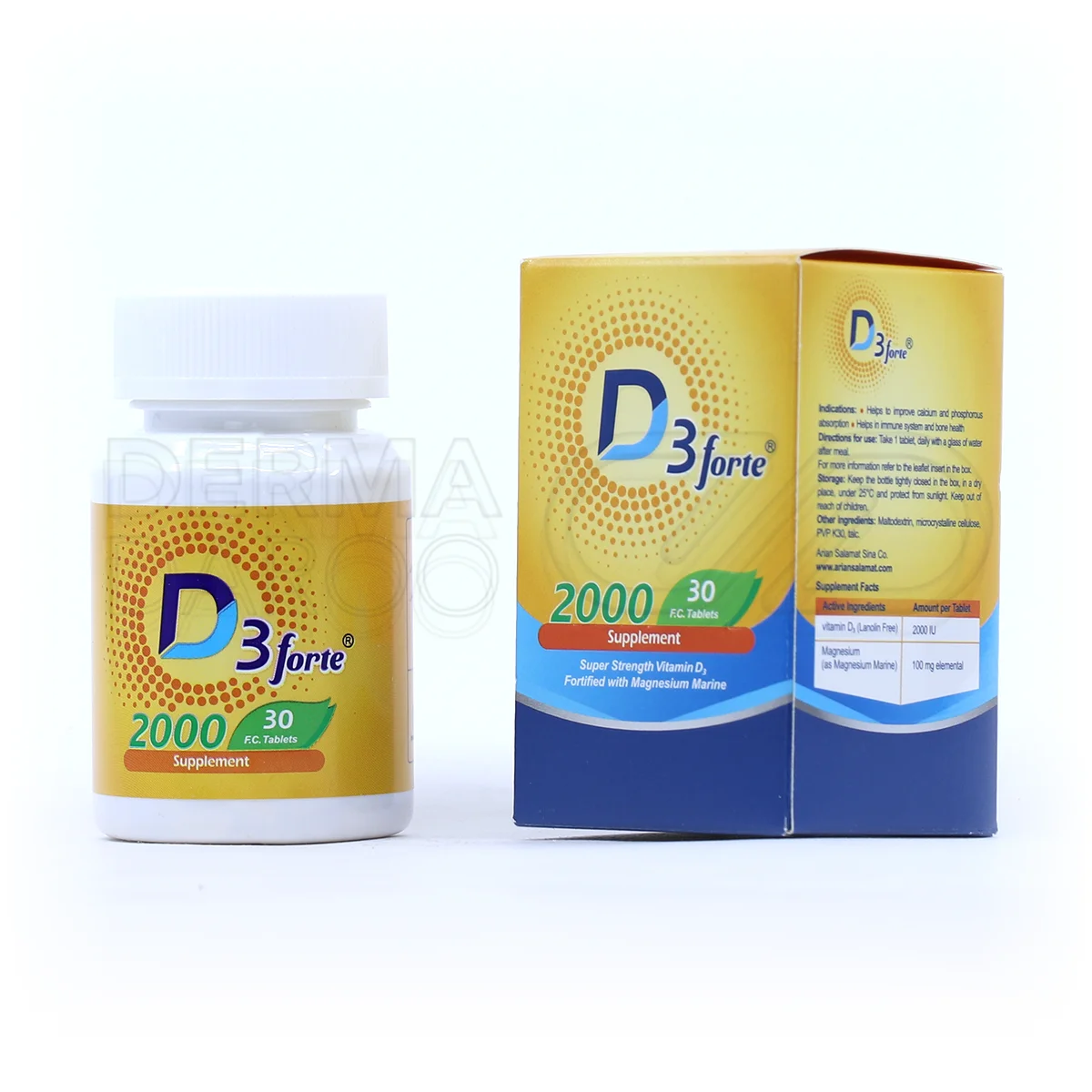 بسته بندی شیک قرص ویتامین دی سه فورت هولیستیکا 30 عددی در قوطی پلاستیکی محکم با طراحی ساده و حرفه ای، غنی از ویتامین دی سه طبیعی و منیزیم برای نگهداری ایمن و مصرف آسان