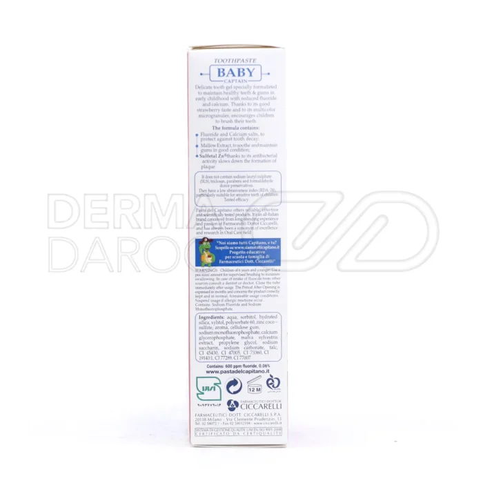 خمیر دندان بیبی پاستا دل کاپیتانو بالای ۳ سال با زایلیتول و ویتامین ای برای محافظت کامل لثه و تازه نگه داشتن طولانی مدت نفس کودک