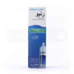 بطری 240 میلی لیتری محلول شستشوی لنز رنیو با طراحی آبی و سفید، مناسب پاکسازی و نگهداری لنز