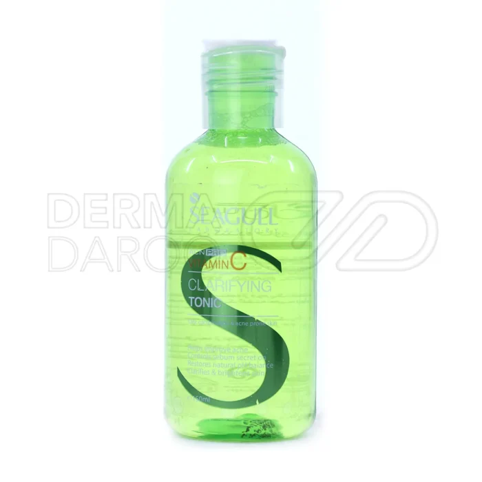 بسته بندی تونیک روشن کننده سی گل با ویتامین C در بطری شفاف با طراحی شیک، مناسب پاکسازی و روشن کردن پوست چرب و آکنه دار