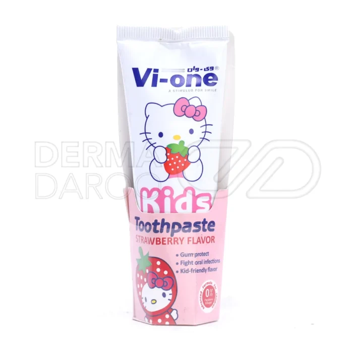 بسته بندی رنگارنگ خمیردندان کودک وی وان با طعم توت فرنگی، تیوب نرم و مناسب کودکان برای محافظت و تقویت دندان