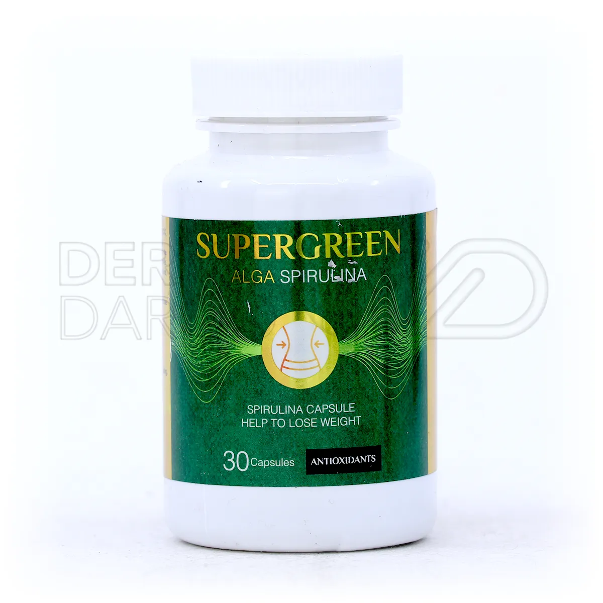 بسته بندی کپسول اسپیرولینا سوپر گرین 30 عددی در جعبه سبز شیک، مکمل لاغری و تقویت سیستم ایمنی با پروتئین گیاهی