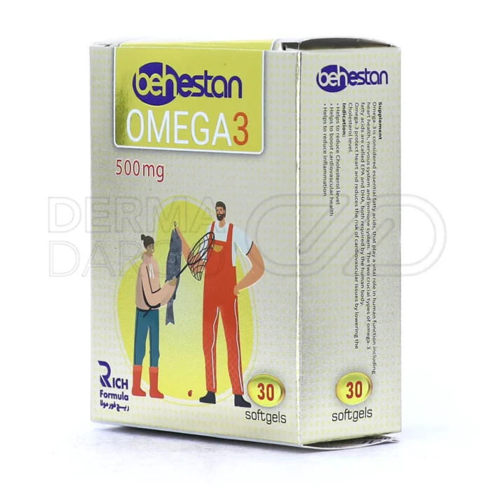 کپسول نرم امگا ۳ بهستان حاوی اسیدهای چرب ضروری غیر اشباع برای بهبود عملکرد قلبی عروقی و کاهش چربی بد خون