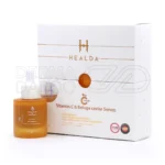 بسته بندی سرم ویتامین سی و خاویار بلوگا هیلدا ۳۰ میلی لیتر شیشه آبی با قطره چکان حاوی عصاره خاویار و گلیکولیک اسید