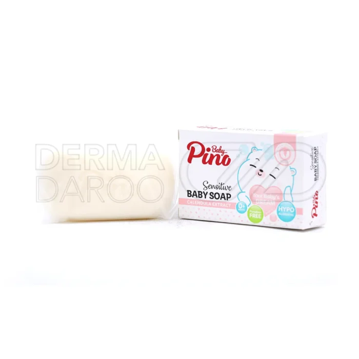 pino-baby-sensitive-baby-soap-calendula-extract (1) جعبه صابون گیاهی کالاندولا و روغن نارگیل پینو بیبی ۱۰۰ گرم مخصوص نوزادان و کودکان با پوست خشک