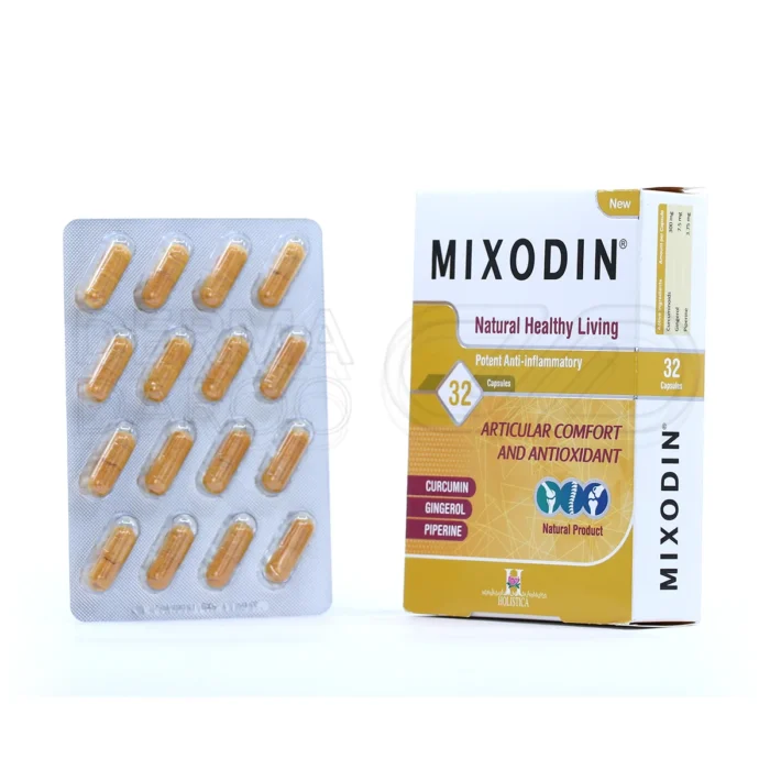 holistica-mixodin-capsules (1) بسته بندی کپسول میکسودین هولیستیکا حاوی عصاره زردچوبه زنجبیل و فلفل سیاه برای کاهش درد و التهاب مفاصل و استخوان